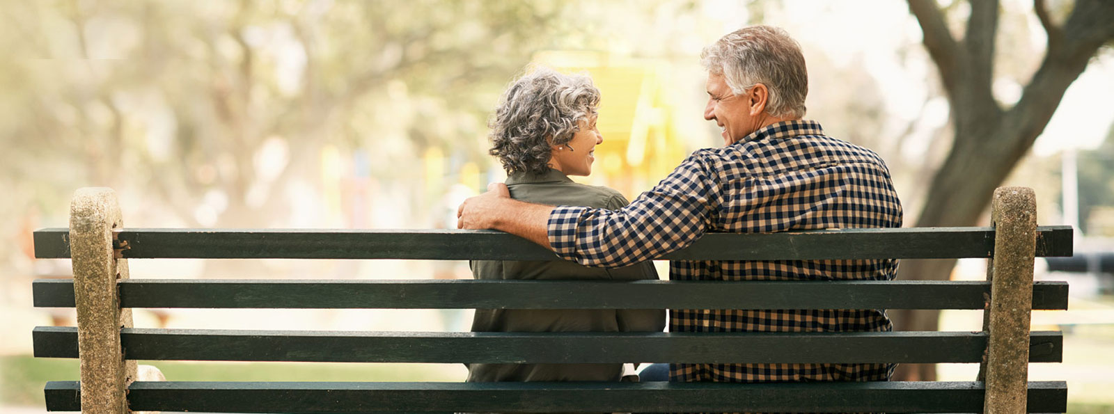 Couple sitting on a park bench.