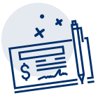 Checkbook and pen icon.