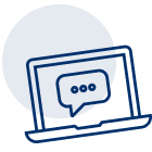 Laptop chat bubble icon.